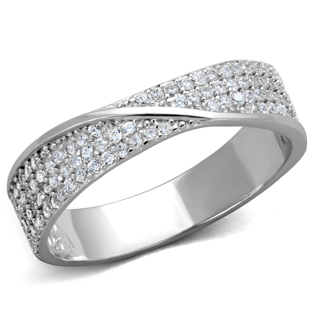 Rhodium 925 Sterling Silver Ring with AAA Grade CZ  in Clear