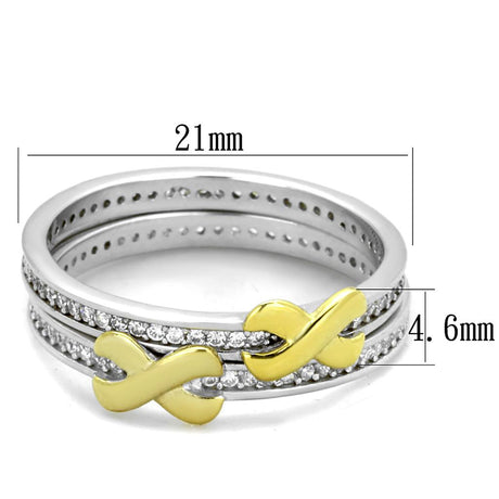 Reverse Two-Tone 925 Sterling Silver Ring with AAA Grade CZ  in Clear