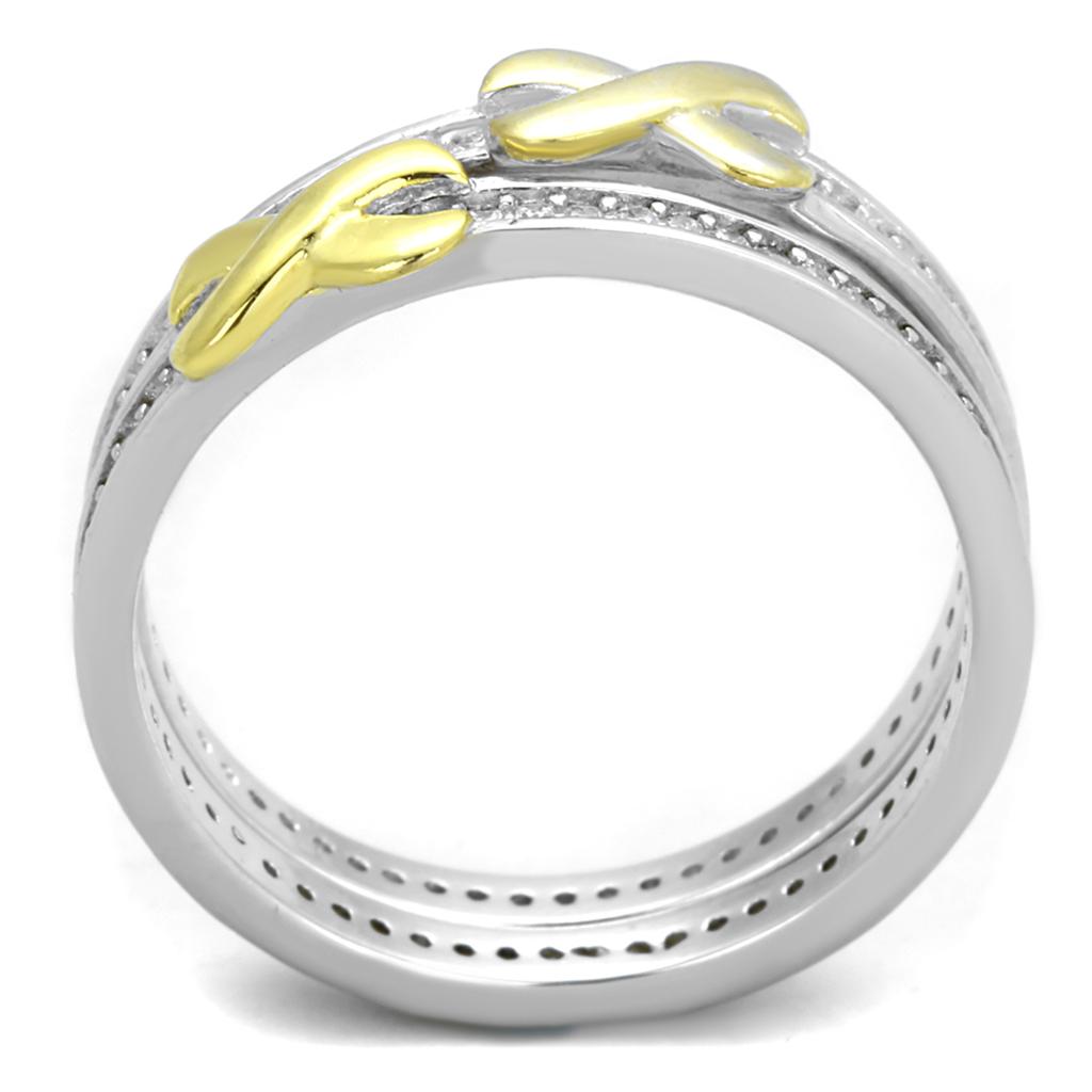 Reverse Two-Tone 925 Sterling Silver Ring with AAA Grade CZ  in Clear