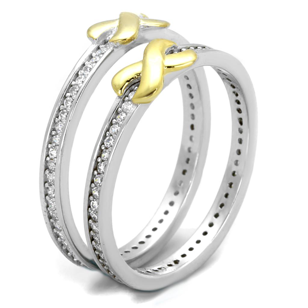 Reverse Two-Tone 925 Sterling Silver Ring with AAA Grade CZ  in Clear