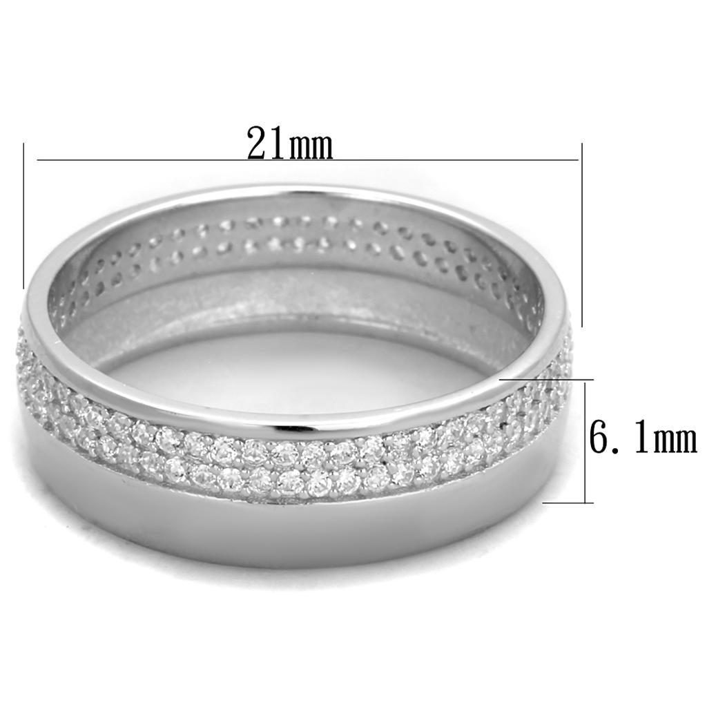 Rhodium 925 Sterling Silver Ring with AAA Grade CZ  in Clear