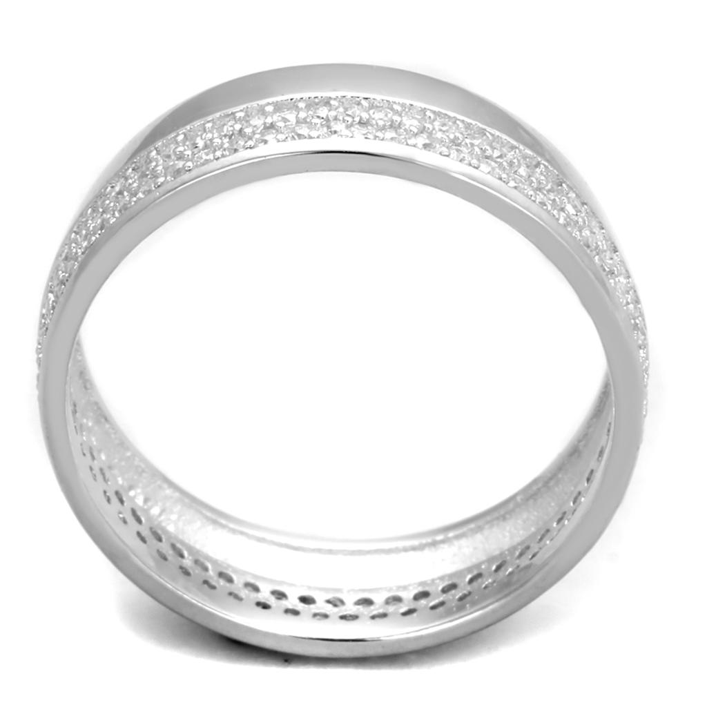 Rhodium 925 Sterling Silver Ring with AAA Grade CZ  in Clear