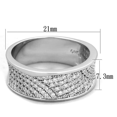 Rhodium 925 Sterling Silver Ring with AAA Grade CZ  in Clear
