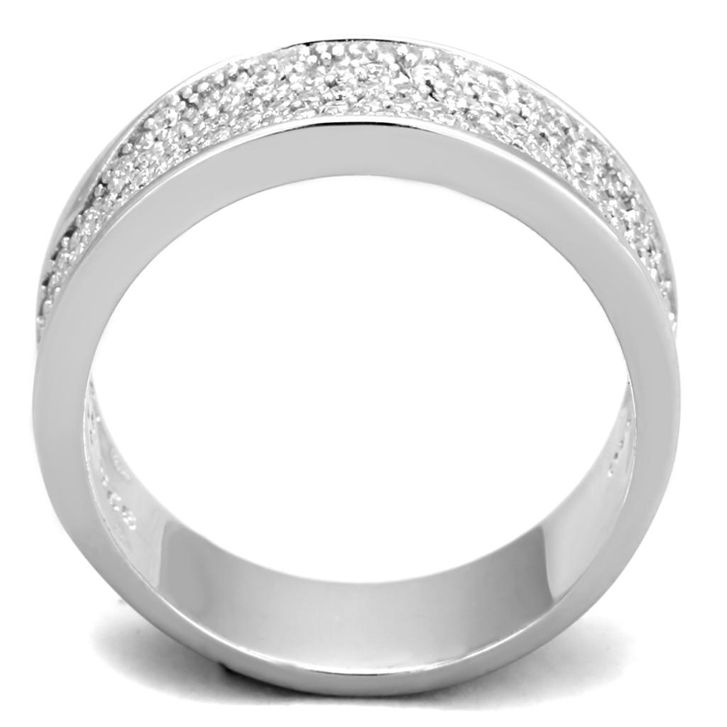 Rhodium 925 Sterling Silver Ring with AAA Grade CZ  in Clear