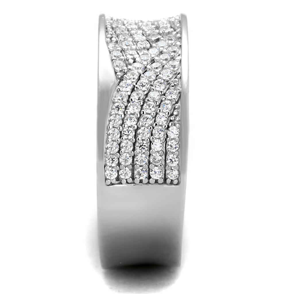 Rhodium 925 Sterling Silver Ring with AAA Grade CZ  in Clear