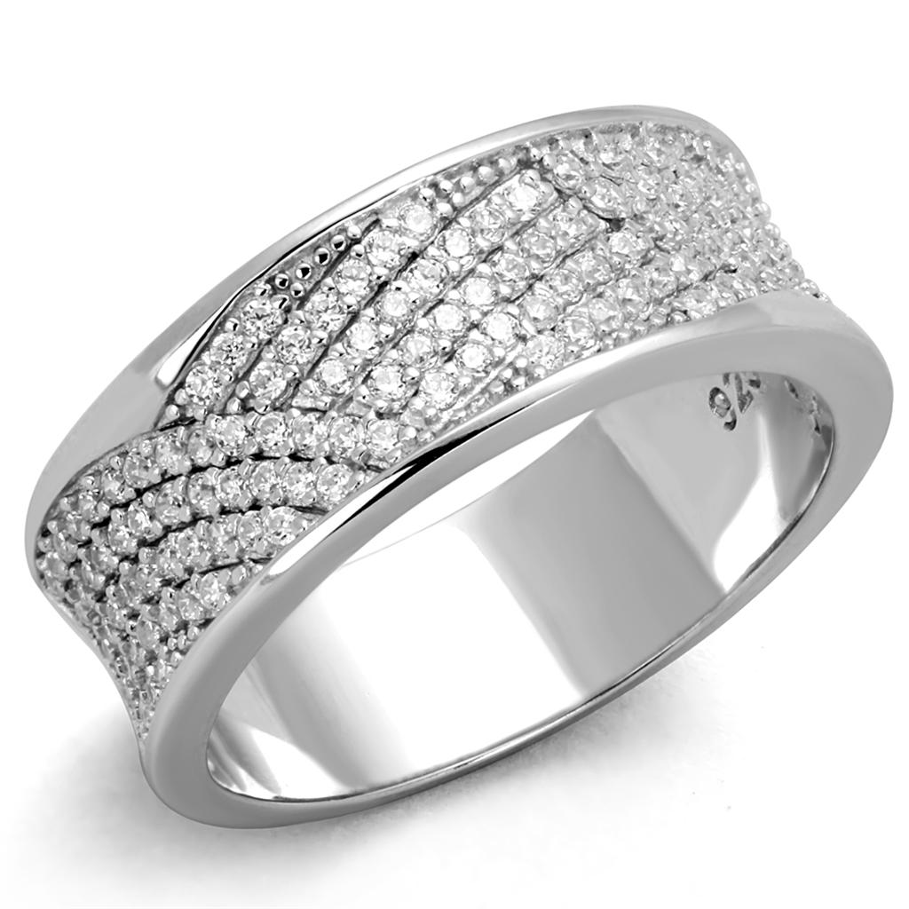 Rhodium 925 Sterling Silver Ring with AAA Grade CZ  in Clear