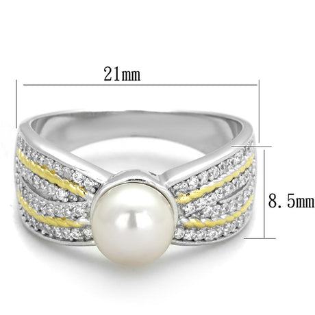 Reverse Two-Tone 925 Sterling Silver Ring with Synthetic Pearl in White