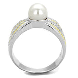 Reverse Two-Tone 925 Sterling Silver Ring with Synthetic Pearl in White