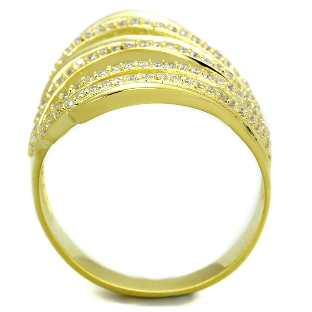 Gold 925 Sterling Silver Ring with AAA Grade CZ  in Clear