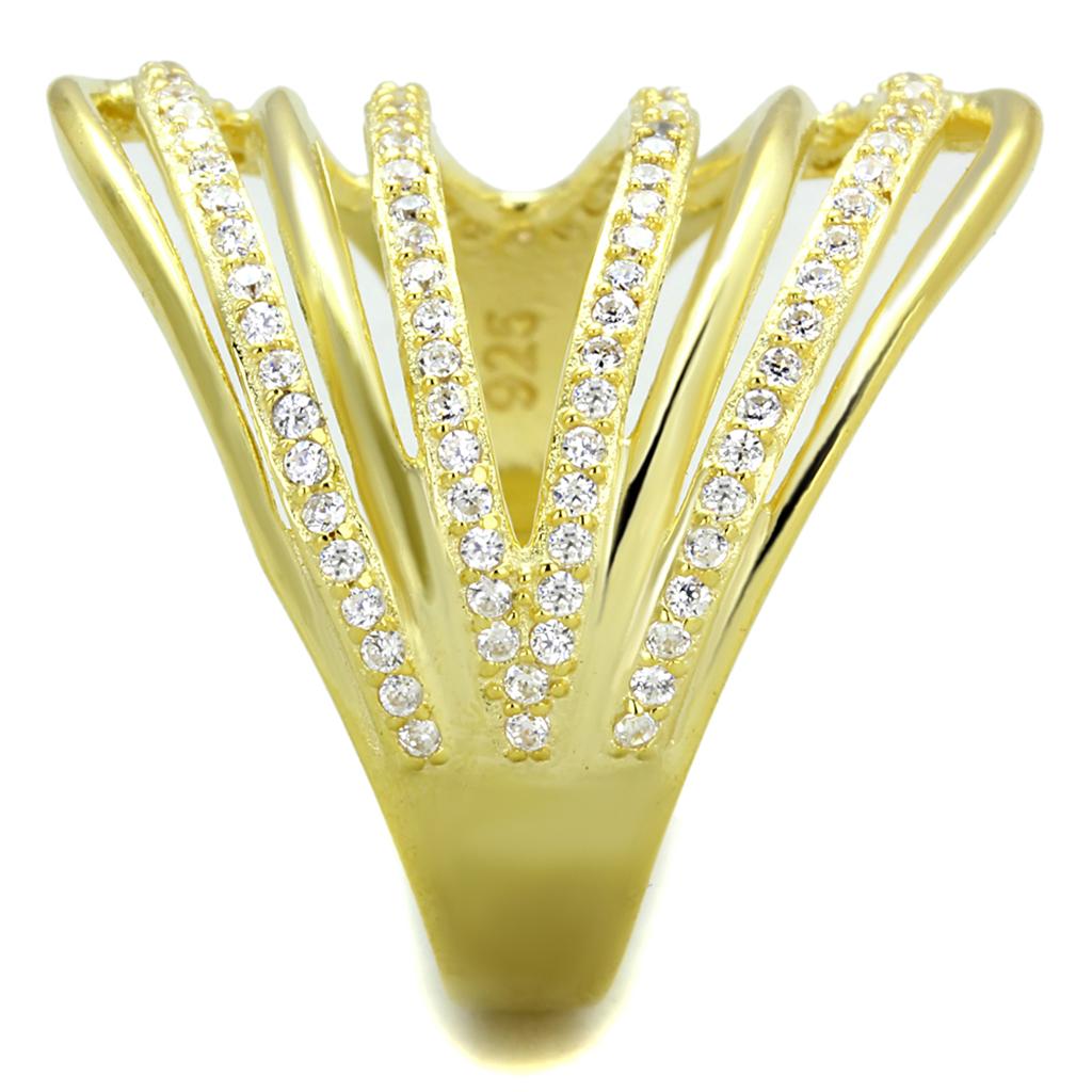 Gold 925 Sterling Silver Ring with AAA Grade CZ  in Clear
