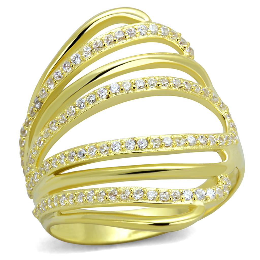 Gold 925 Sterling Silver Ring with AAA Grade CZ  in Clear