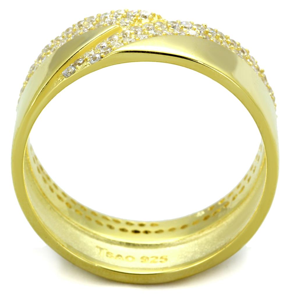 Gold 925 Sterling Silver Ring with AAA Grade CZ  in Clear