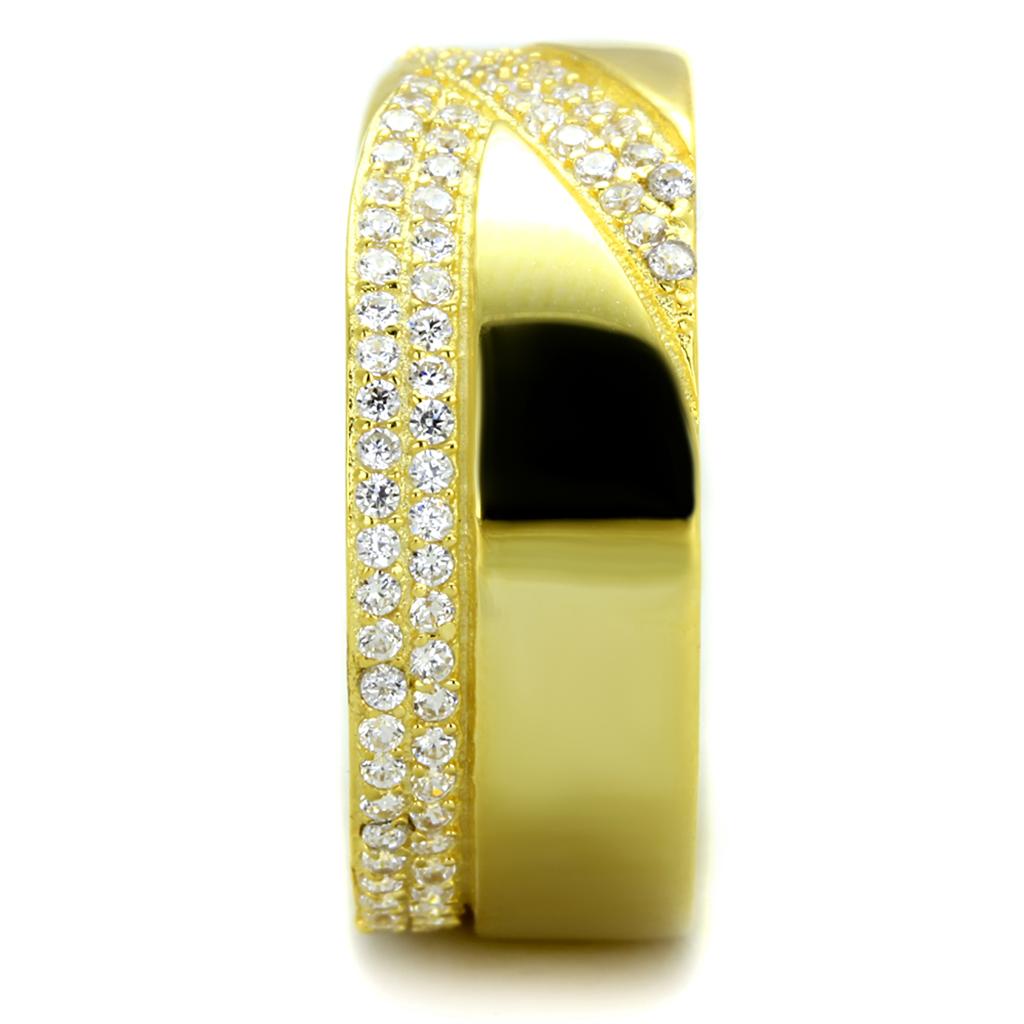 Gold 925 Sterling Silver Ring with AAA Grade CZ  in Clear