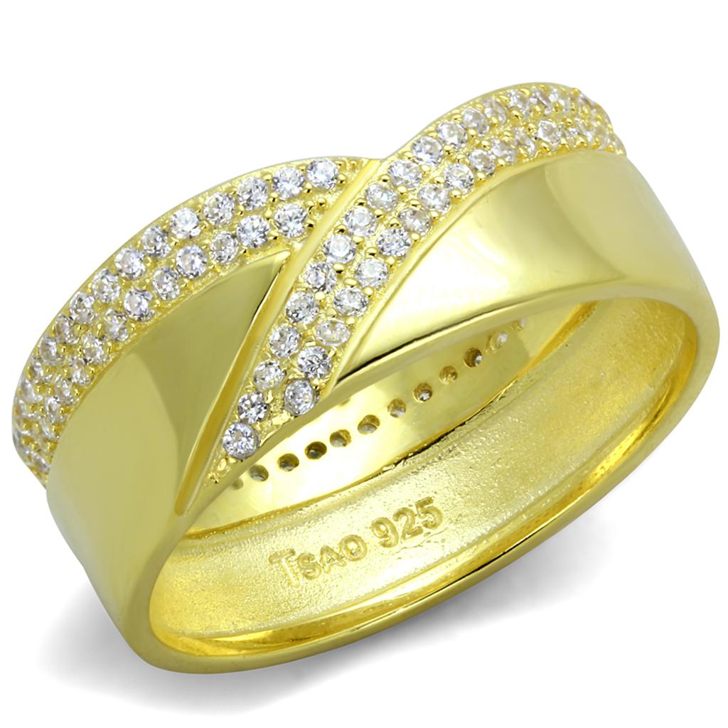 Gold 925 Sterling Silver Ring with AAA Grade CZ  in Clear