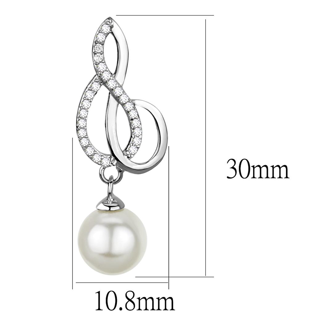 Rhodium 925 Sterling Silver Earrings with Synthetic Pearl in Citrine Yellow