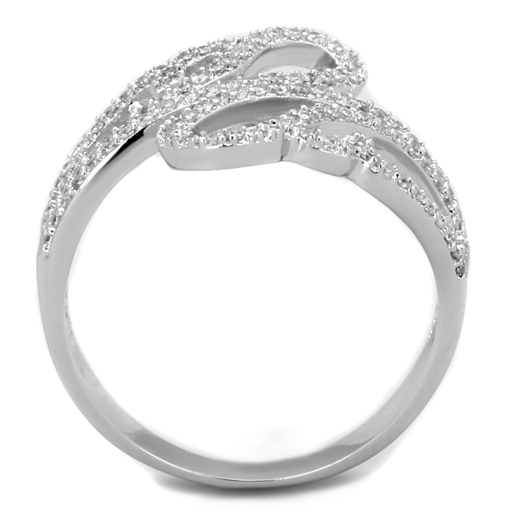 Rhodium 925 Sterling Silver Ring with AAA Grade CZ  in Clear