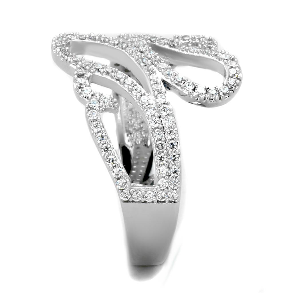 Rhodium 925 Sterling Silver Ring with AAA Grade CZ  in Clear