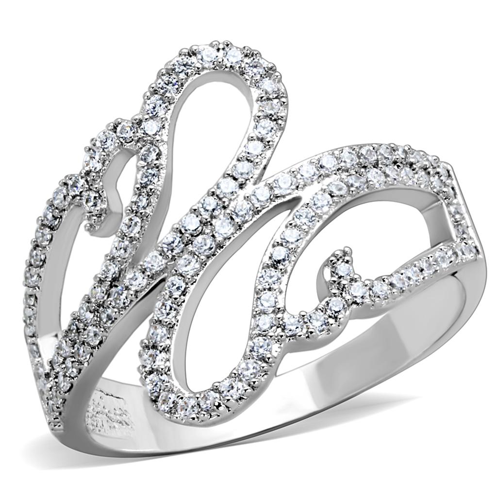 Rhodium 925 Sterling Silver Ring with AAA Grade CZ  in Clear