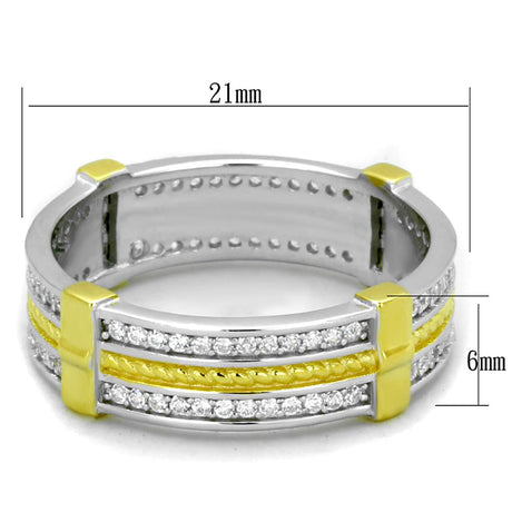 Reverse Two-Tone 925 Sterling Silver Ring with AAA Grade CZ  in Clear