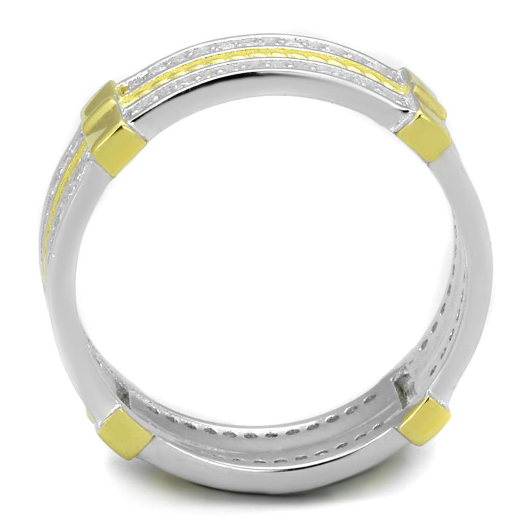 Reverse Two-Tone 925 Sterling Silver Ring with AAA Grade CZ  in Clear