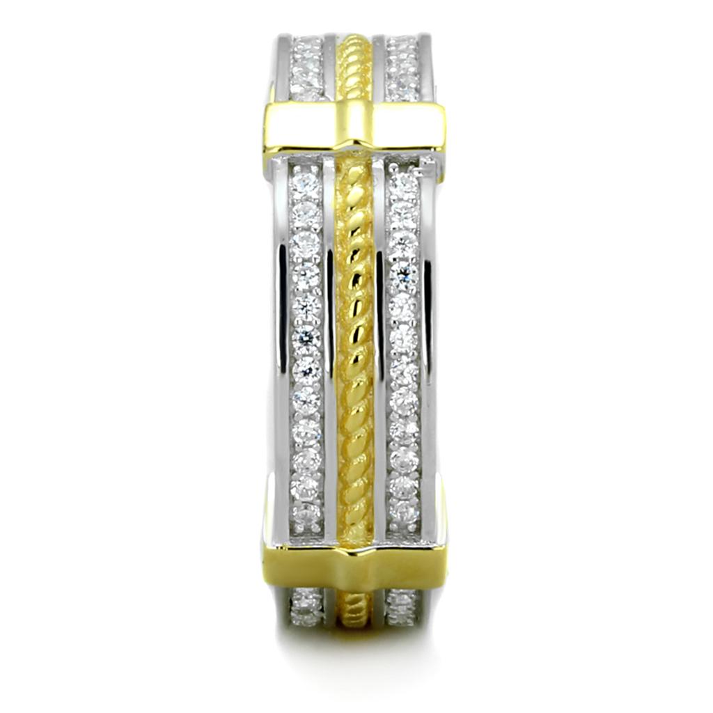 Reverse Two-Tone 925 Sterling Silver Ring with AAA Grade CZ  in Clear