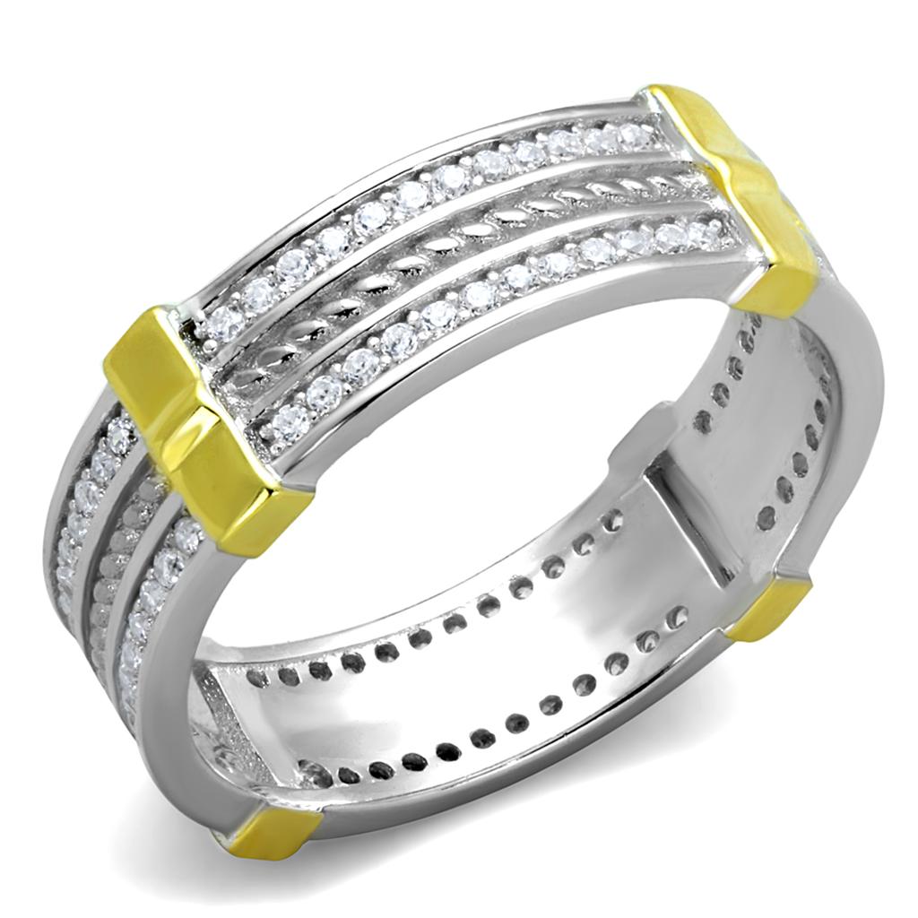 Reverse Two-Tone 925 Sterling Silver Ring with AAA Grade CZ  in Clear
