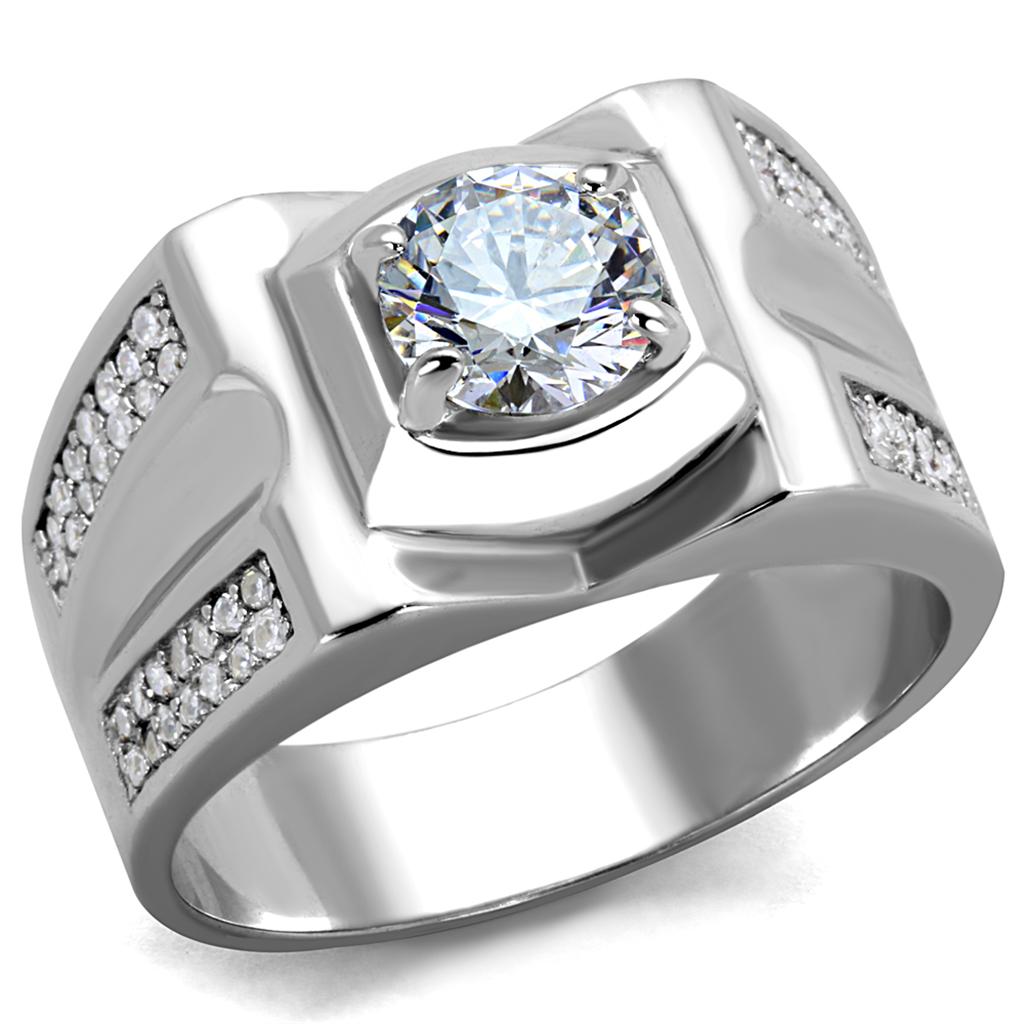 Rhodium 925 Sterling Silver Ring with AAA Grade CZ  in Clear