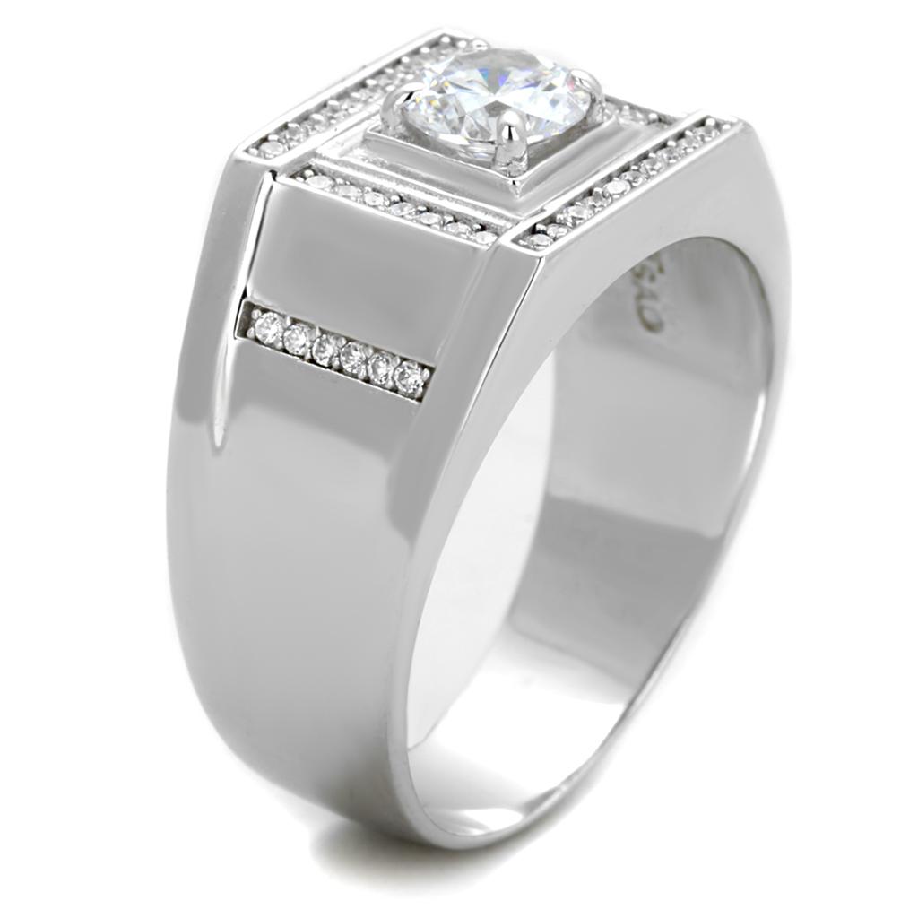 Rhodium 925 Sterling Silver Ring with AAA Grade CZ  in Clear