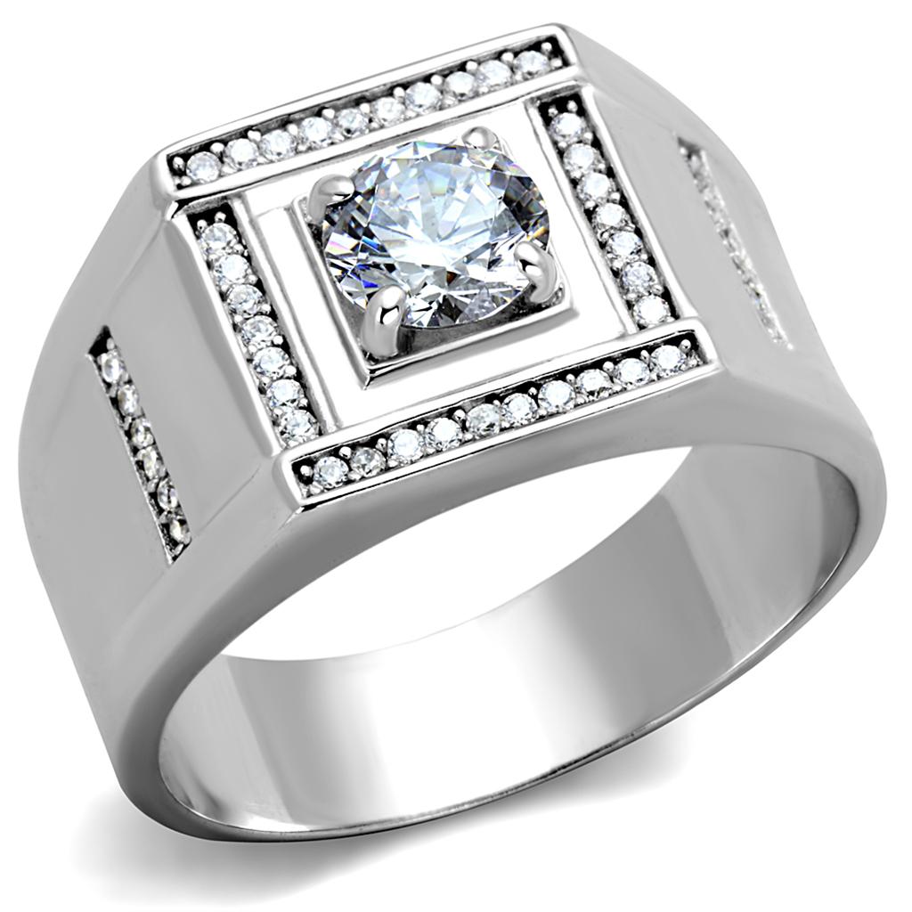 Rhodium 925 Sterling Silver Ring with AAA Grade CZ  in Clear