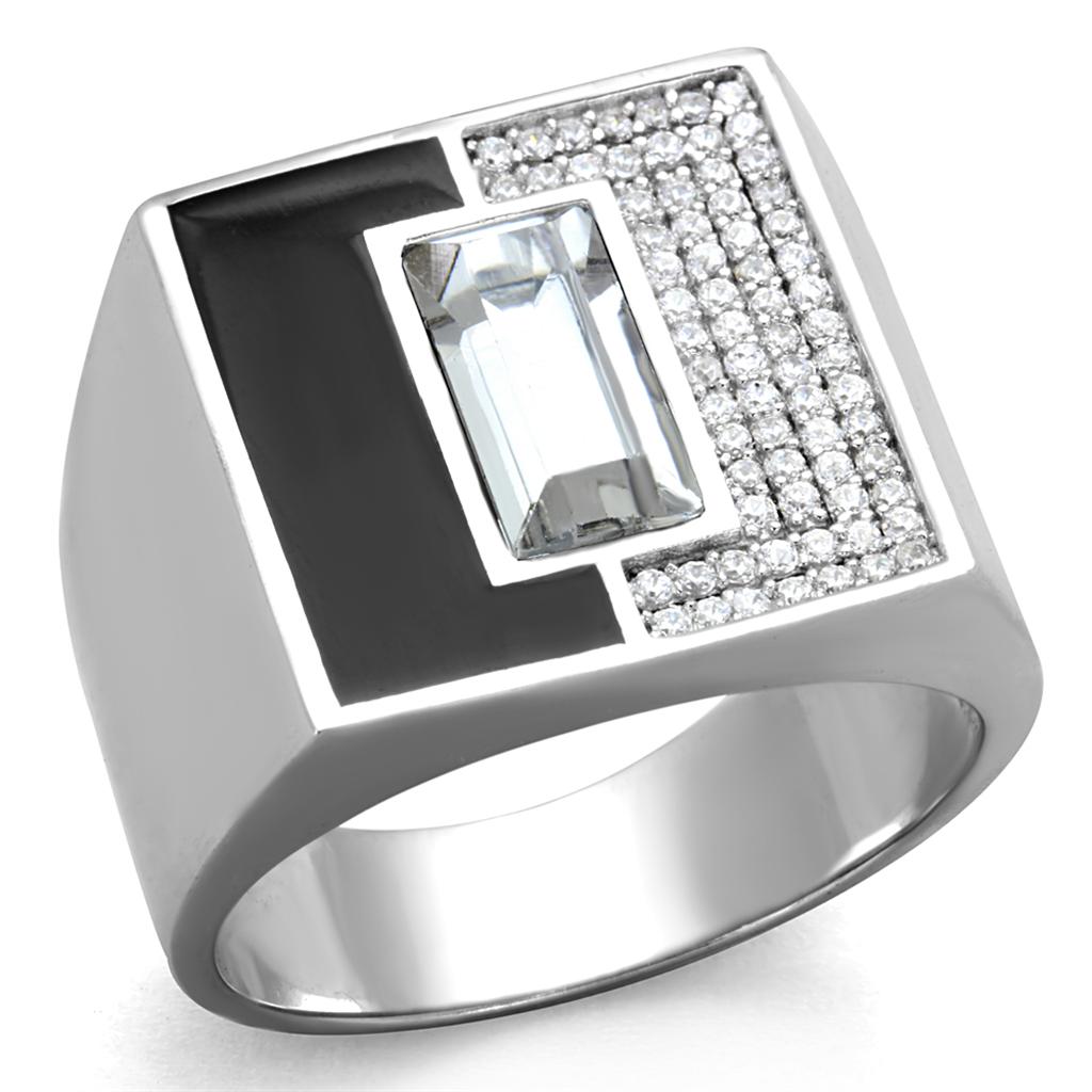 Rhodium 925 Sterling Silver Ring with Top Grade Crystal  in Clear