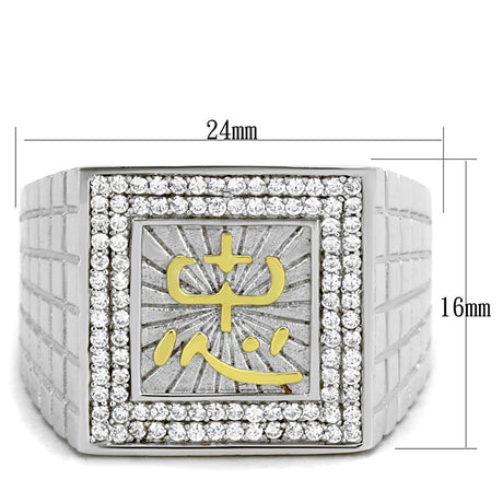 Gold+Rhodium 925 Sterling Silver Ring with AAA Grade CZ  in Clear