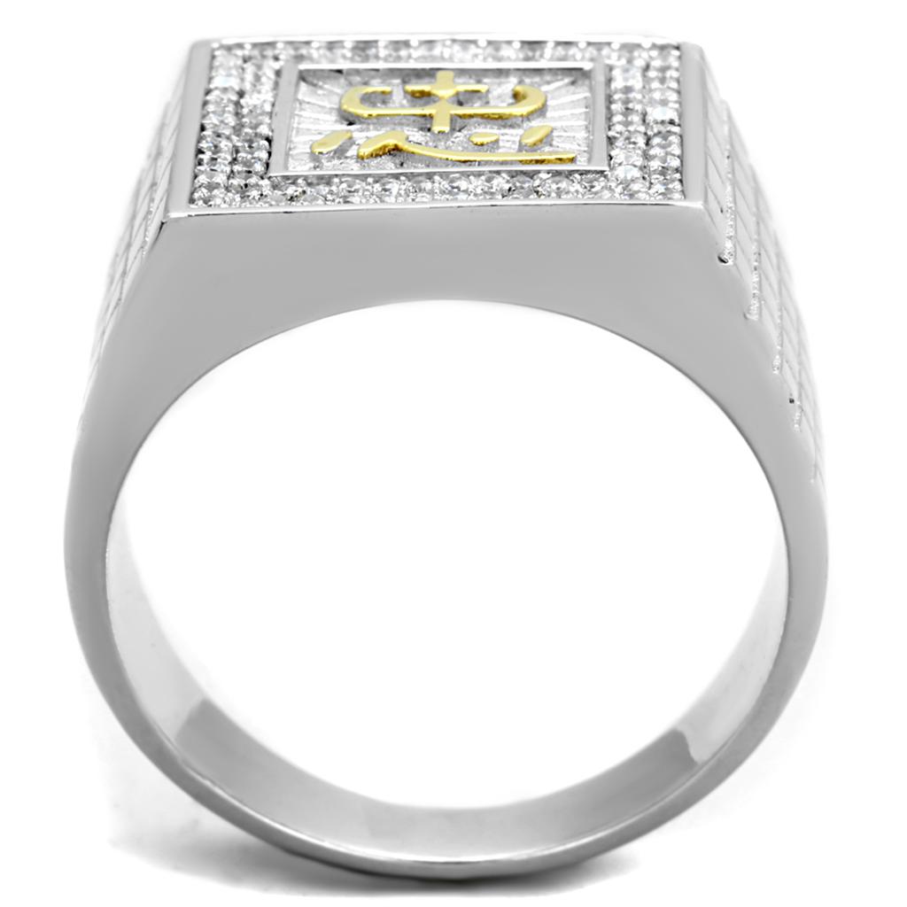 Gold+Rhodium 925 Sterling Silver Ring with AAA Grade CZ  in Clear