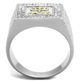 Gold+Rhodium 925 Sterling Silver Ring with AAA Grade CZ  in Clear