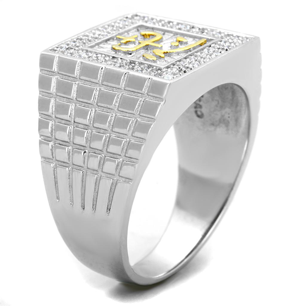 Gold+Rhodium 925 Sterling Silver Ring with AAA Grade CZ  in Clear
