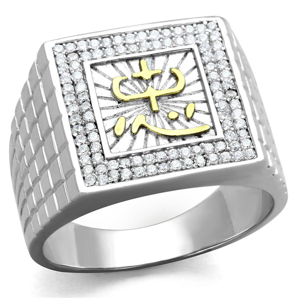 Gold+Rhodium 925 Sterling Silver Ring with AAA Grade CZ  in Clear