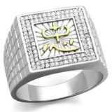 Gold+Rhodium 925 Sterling Silver Ring with AAA Grade CZ  in Clear