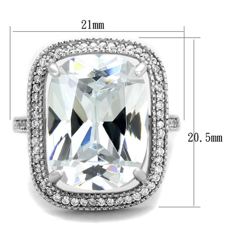 Rhodium 925 Sterling Silver Ring with AAA Grade CZ  in Clear