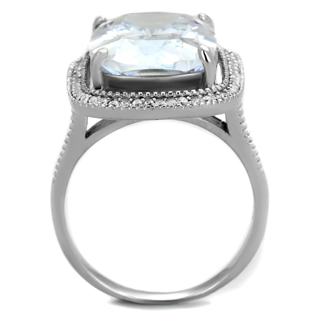 Rhodium 925 Sterling Silver Ring with AAA Grade CZ  in Clear