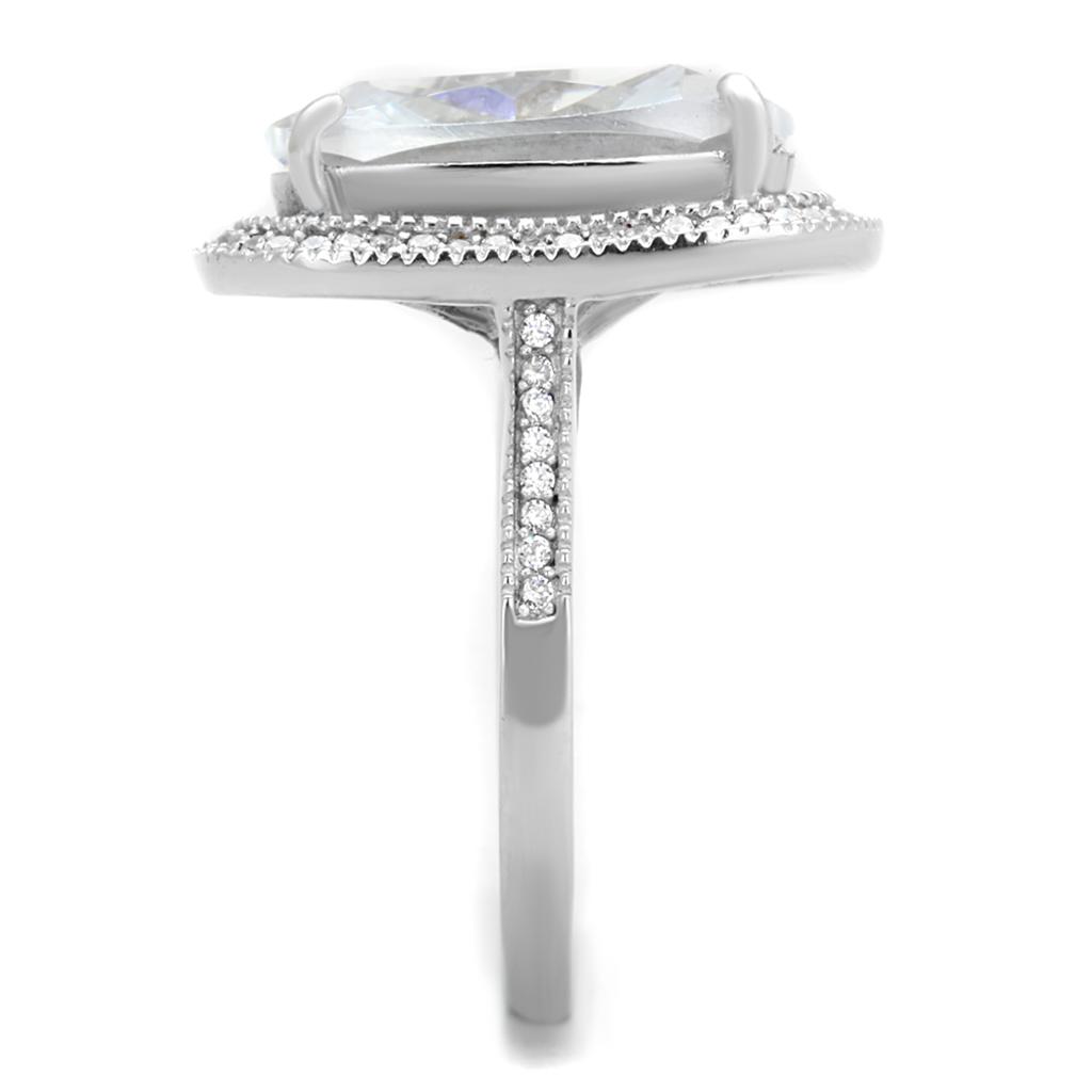 Rhodium 925 Sterling Silver Ring with AAA Grade CZ  in Clear