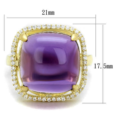 Gold 925 Sterling Silver Ring with Synthetic Synthetic Glass in Amethyst