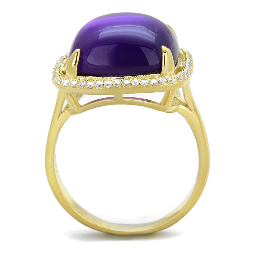 Gold 925 Sterling Silver Ring with Synthetic Synthetic Glass in Amethyst