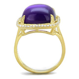 Gold 925 Sterling Silver Ring with Synthetic Synthetic Glass in Amethyst