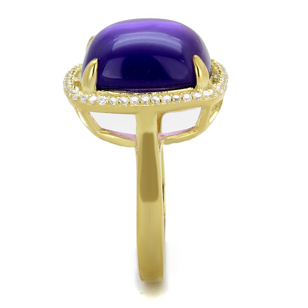 Gold 925 Sterling Silver Ring with Synthetic Synthetic Glass in Amethyst