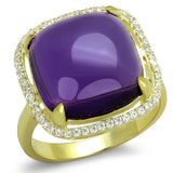 Gold 925 Sterling Silver Ring with Synthetic Synthetic Glass in Amethyst