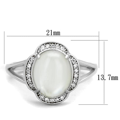 Rhodium 925 Sterling Silver Ring with Semi-Precious Moon Stone in Clear