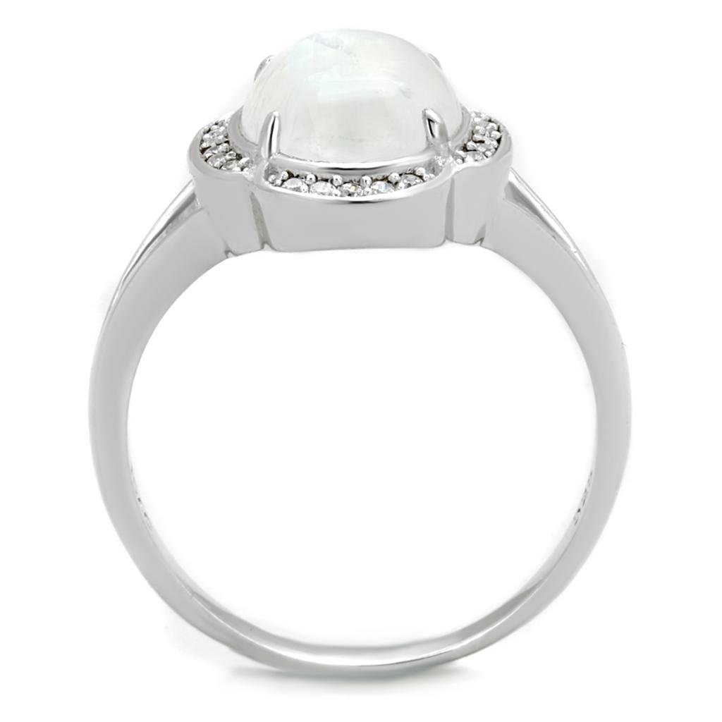 Rhodium 925 Sterling Silver Ring with Semi-Precious Moon Stone in Clear