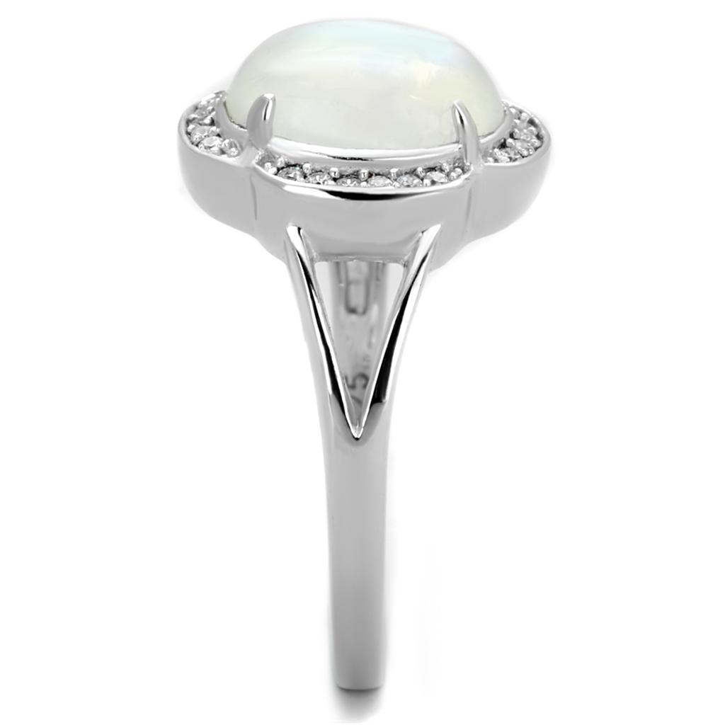 Rhodium 925 Sterling Silver Ring with Semi-Precious Moon Stone in Clear