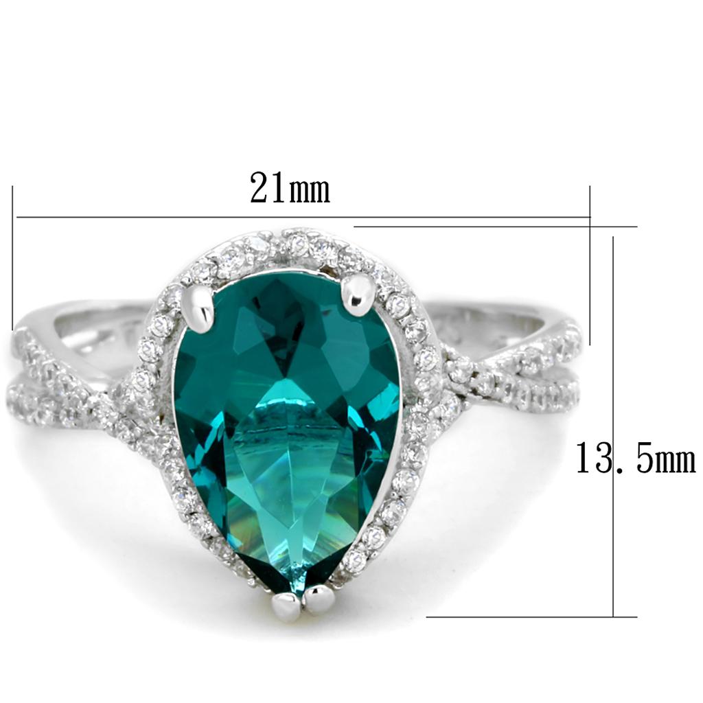 Rhodium 925 Sterling Silver Ring with Synthetic Synthetic Glass in Blue Zircon