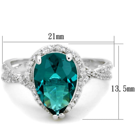 Rhodium 925 Sterling Silver Ring with Synthetic Synthetic Glass in Blue Zircon
