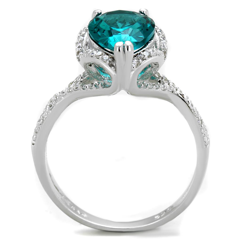 Rhodium 925 Sterling Silver Ring with Synthetic Synthetic Glass in Blue Zircon